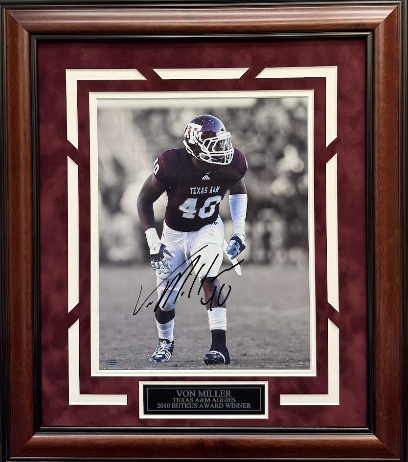 Von Miller Autographed Hand Signed Custom Framed 11x14 Texas A&M Aggies Photo