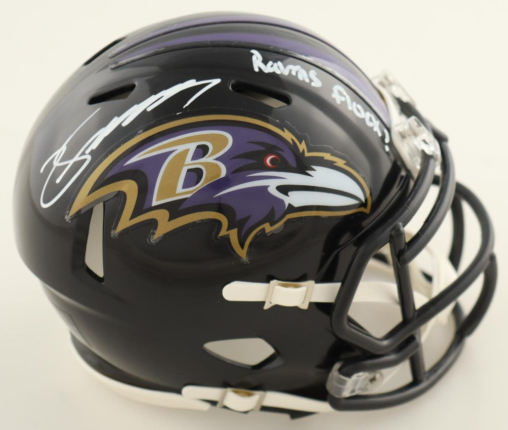 Zay Flowers Autographed Hand Signed Baltimore Ravens Mini Helmet w/ Insc. - JSA COA