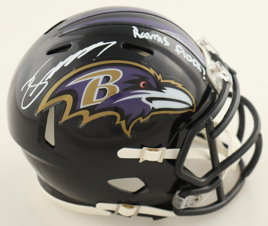 Zay Flowers Autographed Hand Signed Baltimore Ravens Mini Helmet w/ Insc. - JSA COA