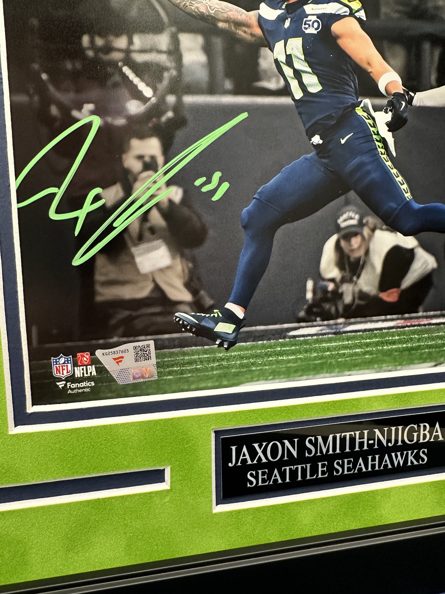Jaxon Smith-Njigba Autographed Hand Signed Custom Framed 8x10 Seattle Seahawks Photo - Fanatics COA