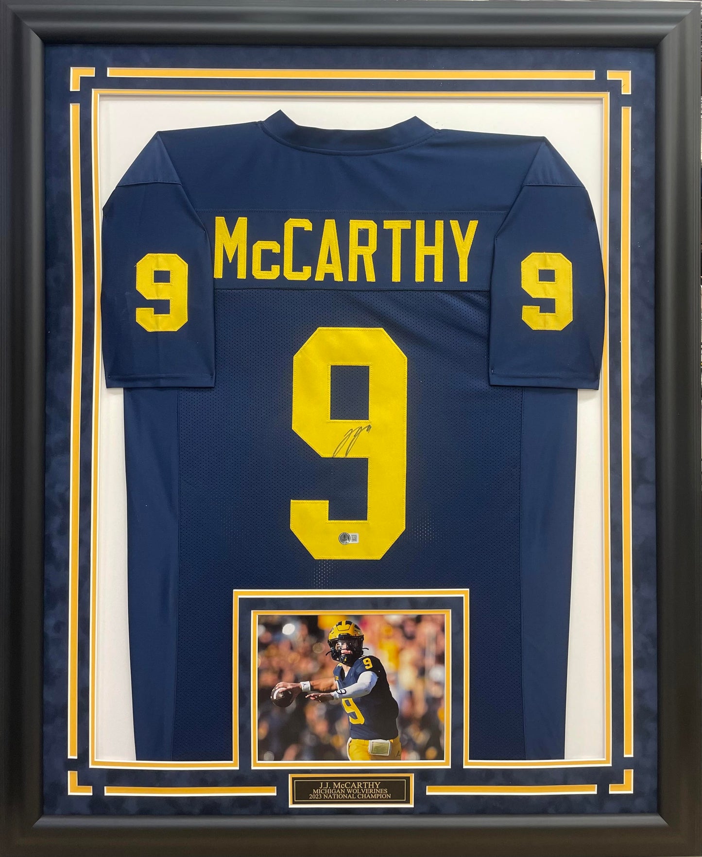 JJ McCarthy Autographed Hand Signed Custom Framed Michigan Wolverines Jersey - Beckett COA