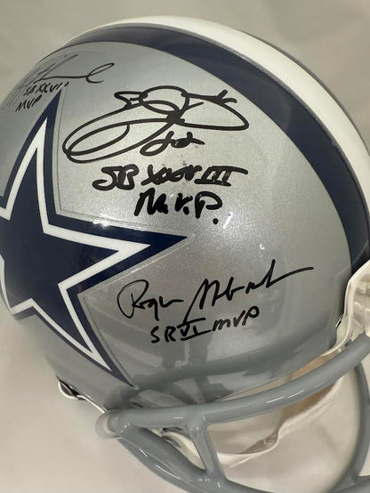 Dallas Cowboys Super Bowl MVPs Multi Signed Full Size Authentic Helmet - Player Holo
