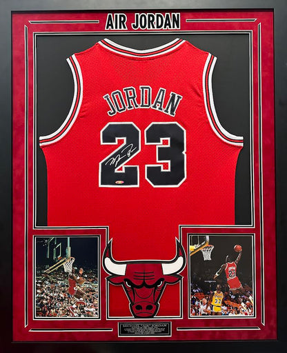 Michael Jordan Autographed Hand Signed Custom Framed Chicago Bulls Jersey - UD COA