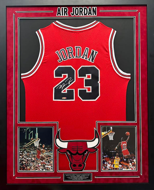 Michael Jordan Autographed Hand Signed Custom Framed Chicago Bulls Jersey - UD COA