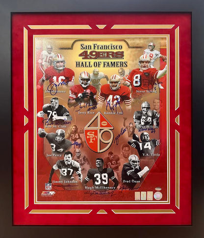 San Francisco 49ers Multi Autographed Hand Signed Custom Framed Hall of Famers 16x20 Photo - Player Holo