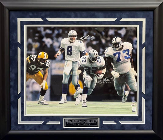 Troy Aikman / Emmitt Smith Autographed Hand Signed Custom Framed 16x20 Dallas Cowboys Photo - GTSM COA