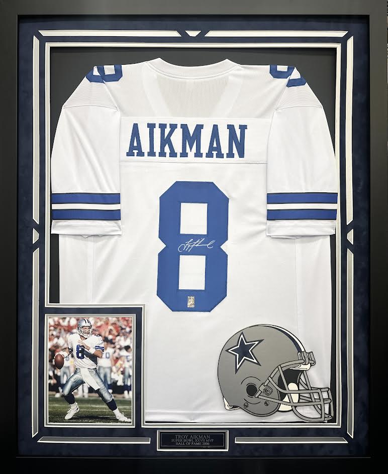 Troy Aikman Autographed Hand Signed Custom Framed Dallas Cowboys Jersey - Troy Aikman Holo