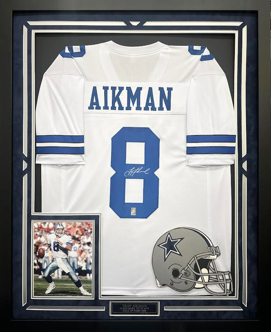 Troy Aikman Autographed Hand Signed Custom Framed Dallas Cowboys Jersey - Troy Aikman Holo