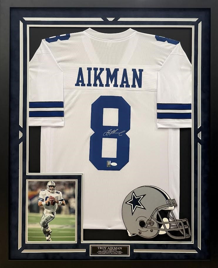 Troy Aikman Autographed Hand Signed Custom Framed Dallas Cowboys Jersey - JSA COA
