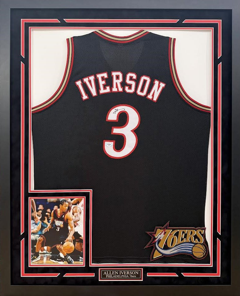 Allen Iverson Autographed Hand Signed Custom Framed Philadelphia 76ers Jersey - PSA COA