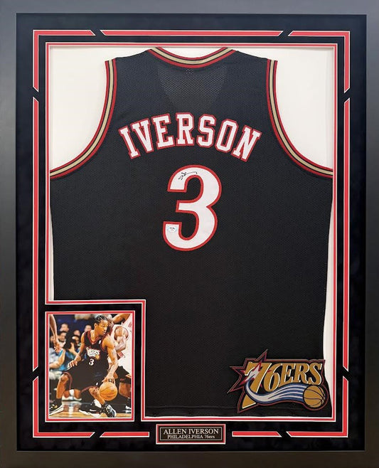 Allen Iverson Autographed Hand Signed Custom Framed Philadelphia 76ers Jersey - PSA COA