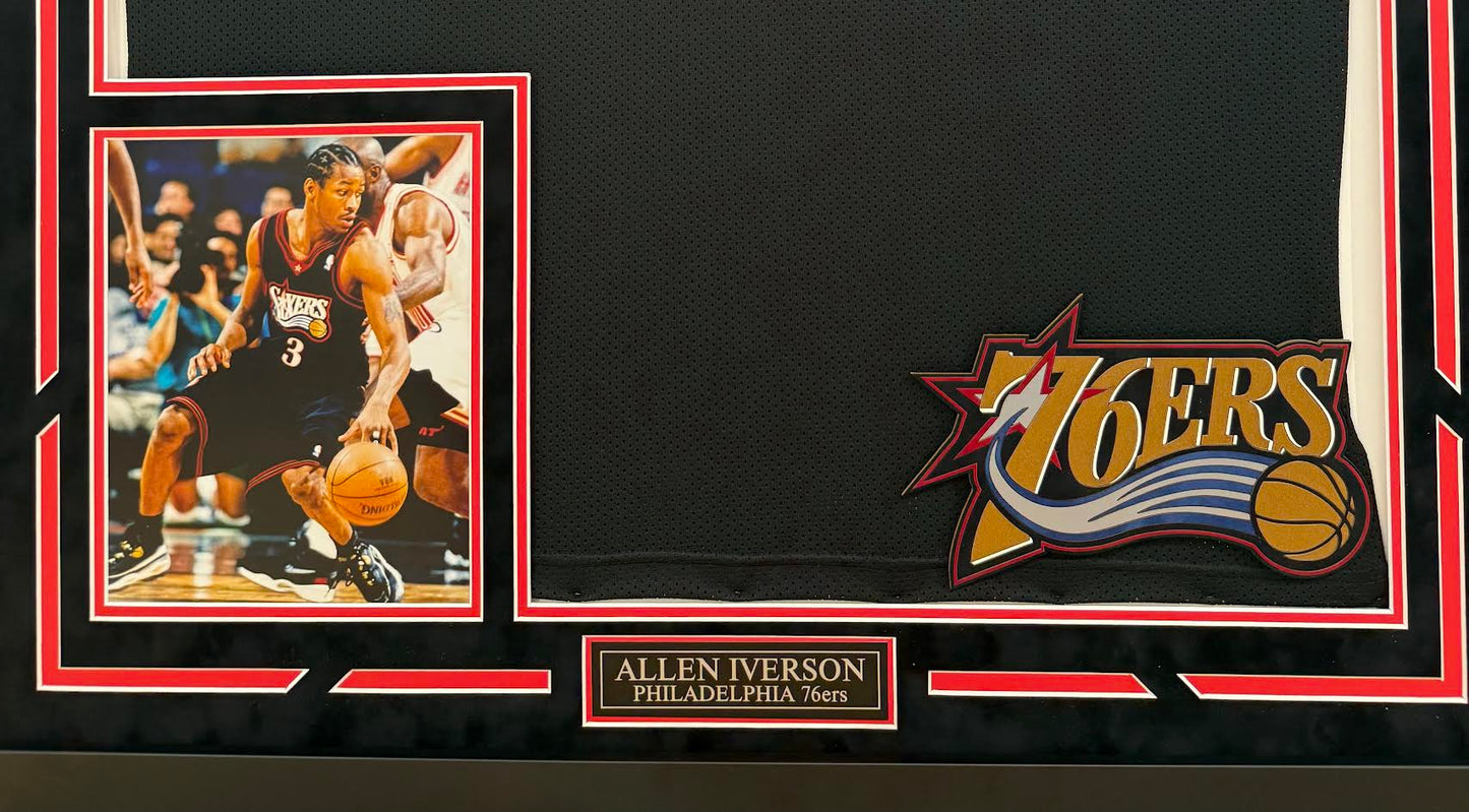 Allen Iverson Autographed Hand Signed Custom Framed Philadelphia 76ers Jersey - PSA COA