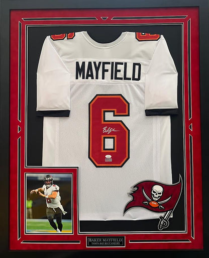 Baker Mayfield Autographed Hand Signed Custom Framed Tampa Bay Buccaneers Jersey - JSA COA