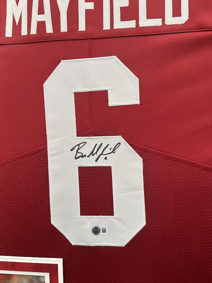 Baker Mayfield Autographed Hand Signed Custom Framed Oklahoma Sooners Jersey - Beckett COA