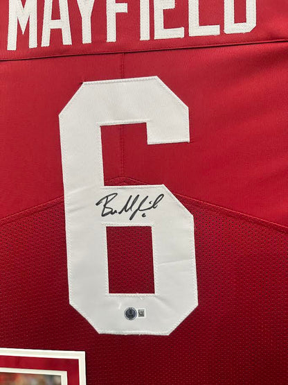 Baker Mayfield Autographed Hand Signed Custom Framed Oklahoma Sooners Jersey - Beckett COA