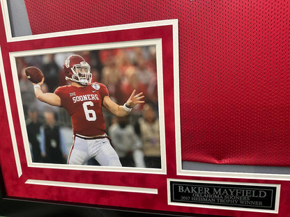Baker Mayfield Autographed Hand Signed Custom Framed Oklahoma Sooners Jersey - Beckett COA