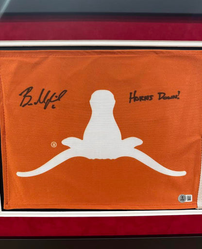 Baker Mayfield Autographed Hand Signed Custom Framed "Horns Down" UT Flag - Beckett COA