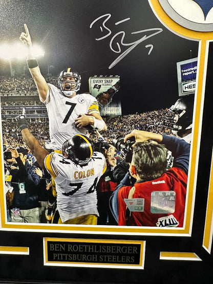 Ben Roethlisberger Autographed Hand Signed Custom Framed 8x10 Pittsburgh Steelers Photo - Fanatics COA