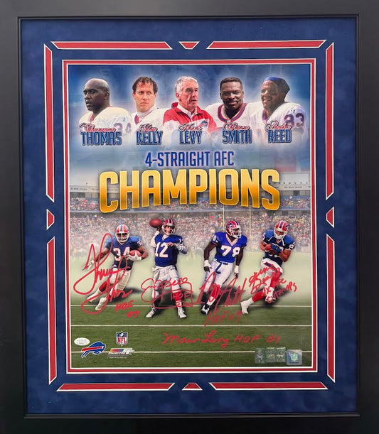 Buffalo Bills 4x Straight AFC Champions Autographed Hand Signed Custom Framed 16x20 Photo - JSA LOA