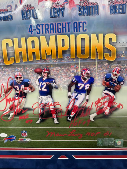 Buffalo Bills 4x Straight AFC Champions Autographed Hand Signed Custom Framed 16x20 Photo - JSA LOA