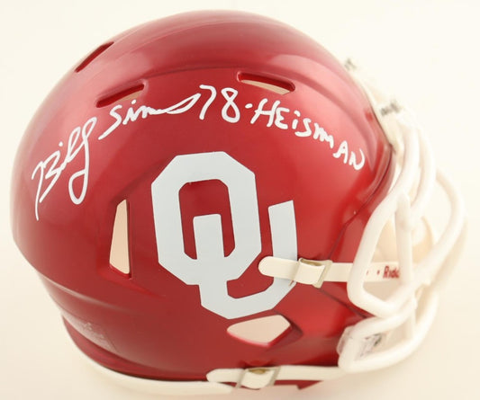 Billy Sims Autographed Hand Signed Oklahoma Sooners Mini Helmet W/ Insc. - Schwartz COA