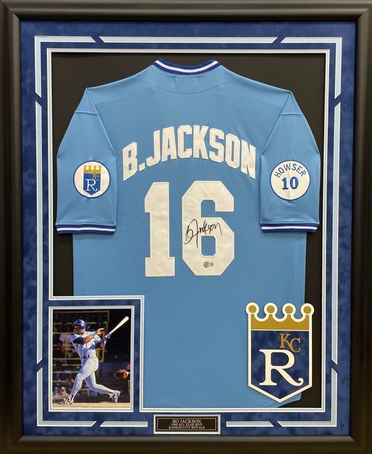 Bo Jackson Autographed Hand Signed Custom Framed Kansas City Royals Jersey