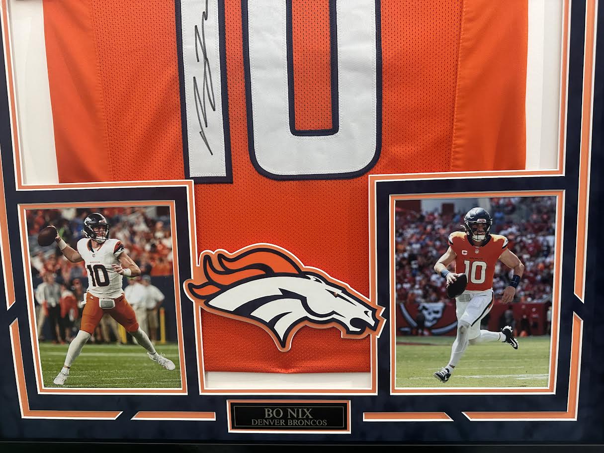 Bo Nix Autographed Hand Signed Custom Framed Denver Broncos Jersey - Beckett COA
