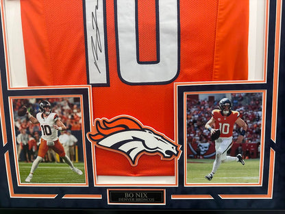 Bo Nix Autographed Hand Signed Custom Framed Denver Broncos Jersey - Beckett COA