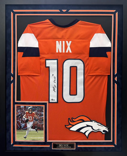 Bo Nix Autographed Hand Signed Custom Framed Denver Broncos Jersey - Beckett COA