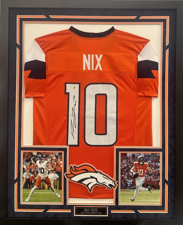 Bo Nix Autographed Hand Signed Custom Framed Denver Broncos Jersey - Beckett COA