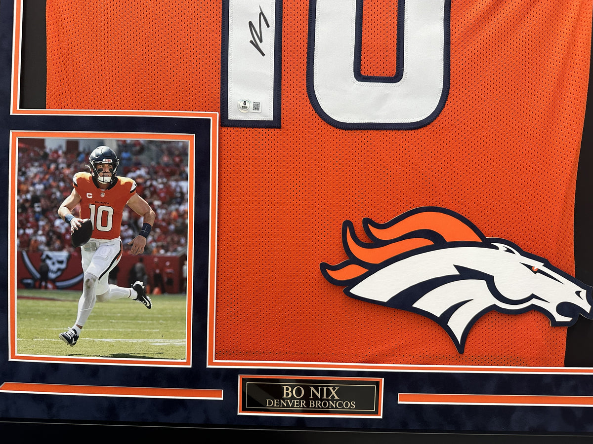 Bo Nix Autographed Hand Signed Custom Framed Denver Broncos Jersey - Beckett COA