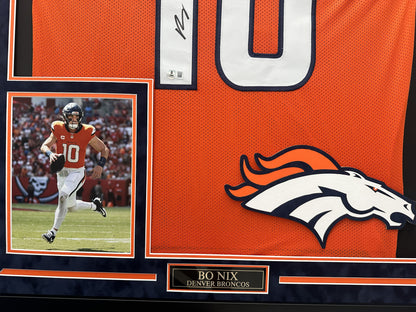 Bo Nix Autographed Hand Signed Custom Framed Denver Broncos Jersey - Beckett COA