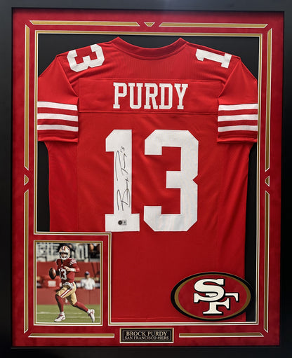 Brock Purdy Autographed Hand Signed Custom Framed San Francisco 49ers Jersey - Beckett COA