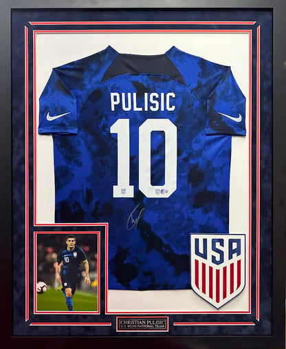 Christian Pulisic Autographed Hand Signed Custom Framed USMNT Jersey - Beckett COA