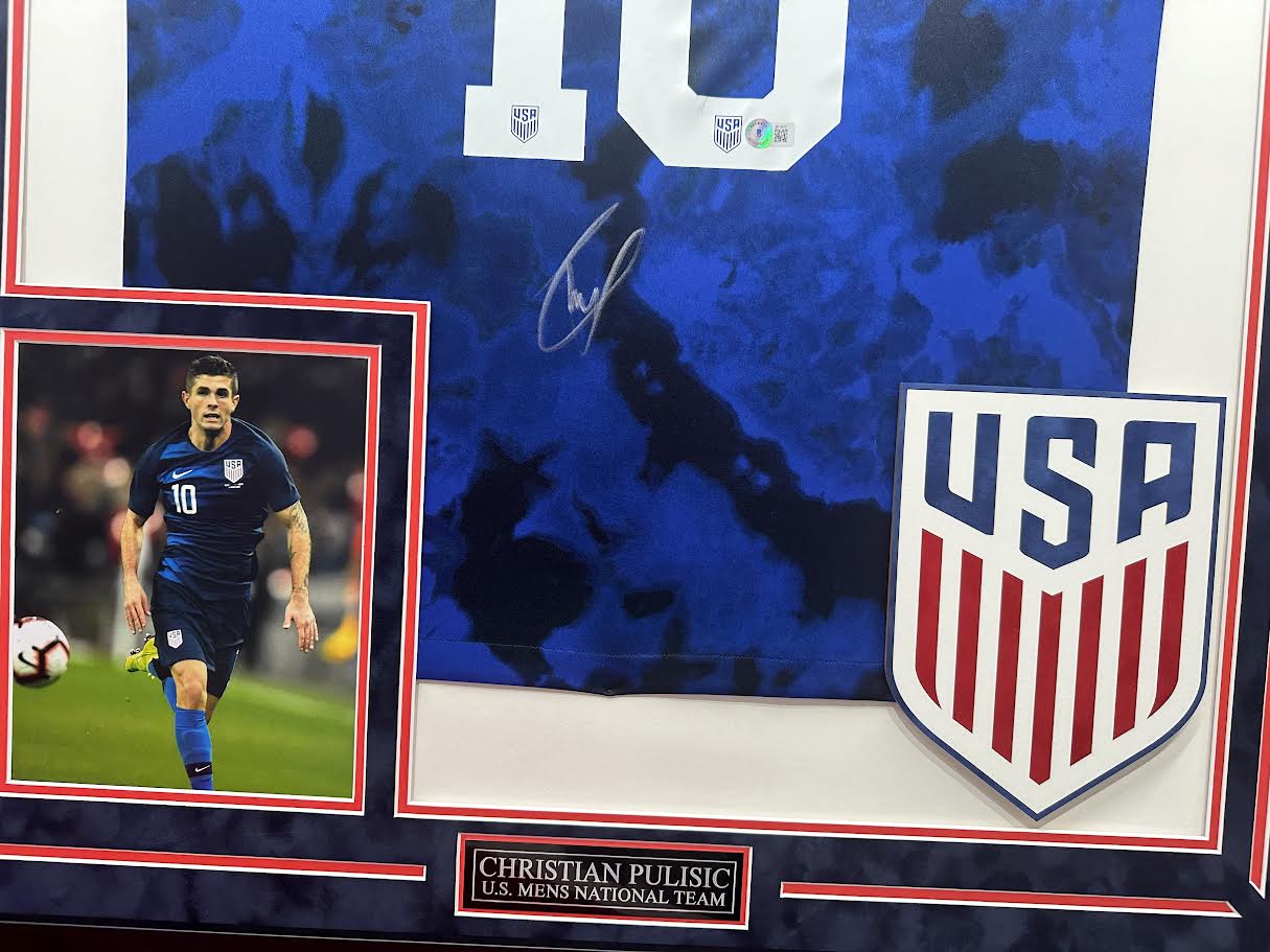 Christian Pulisic Autographed Hand Signed Custom Framed USMNT Jersey - Beckett COA