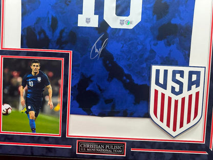 Christian Pulisic Autographed Hand Signed Custom Framed USMNT Jersey - Beckett COA