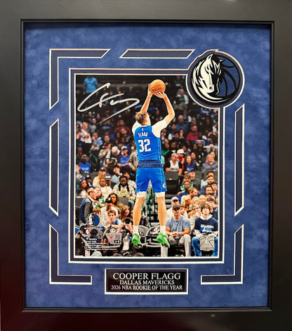 Cooper Flagg Autographed Hand Signed Custom Framed 8x10 Dallas Mavericks Photo - Fanatics COA
