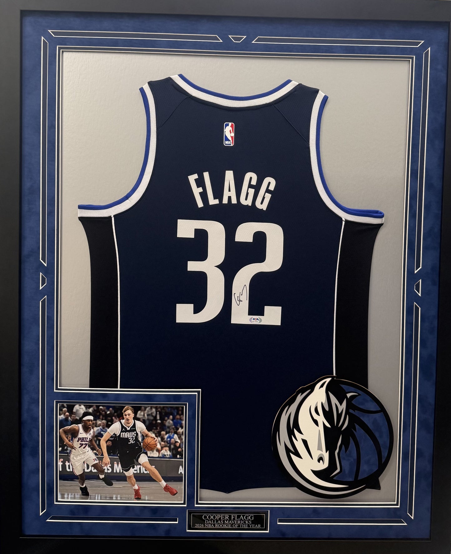 Cooper Flagg Autographed Hand Signed Custom Framed Dallas Mavericks Jersey - PSA COA