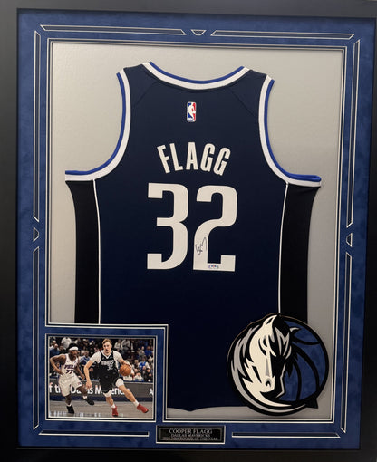 Cooper Flagg Autographed Hand Signed Custom Framed Dallas Mavericks Jersey - PSA COA