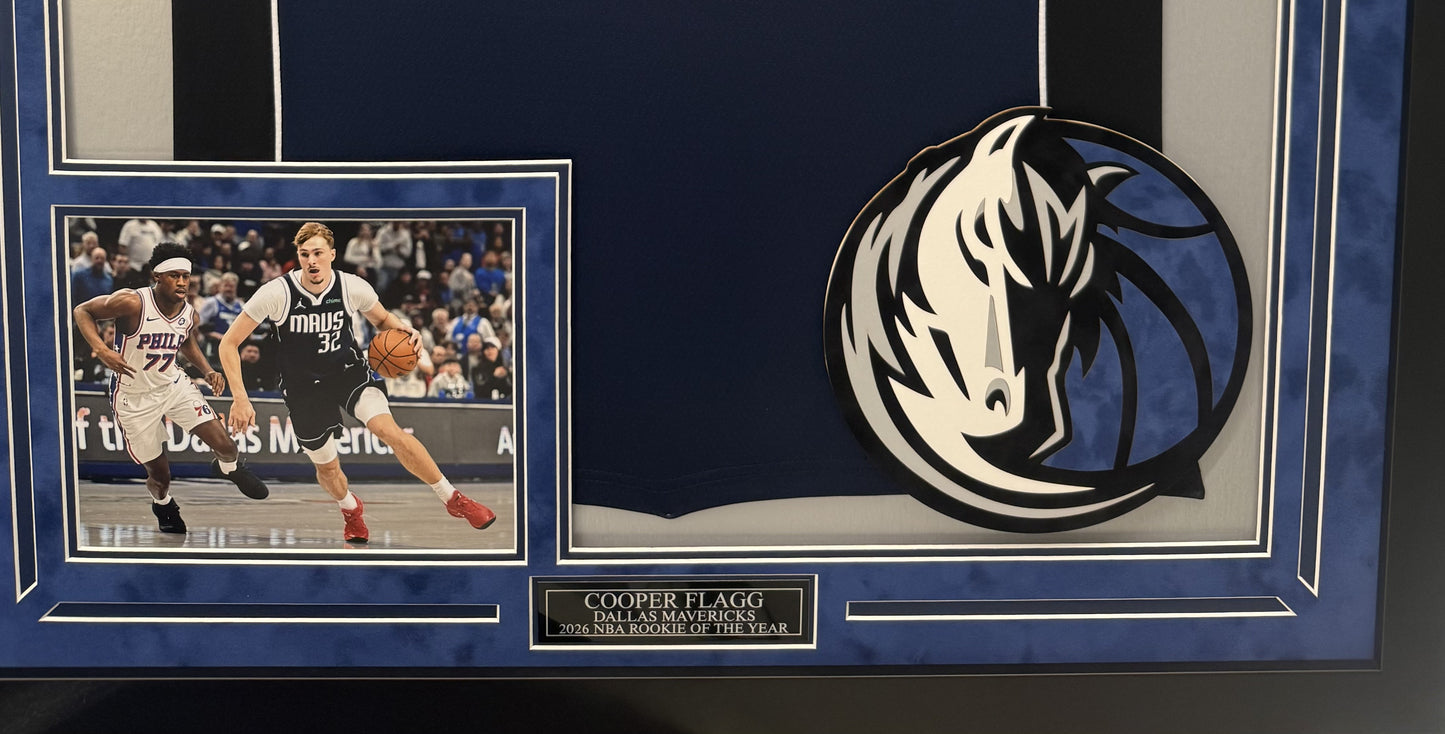 Cooper Flagg Autographed Hand Signed Custom Framed Dallas Mavericks Jersey - PSA COA