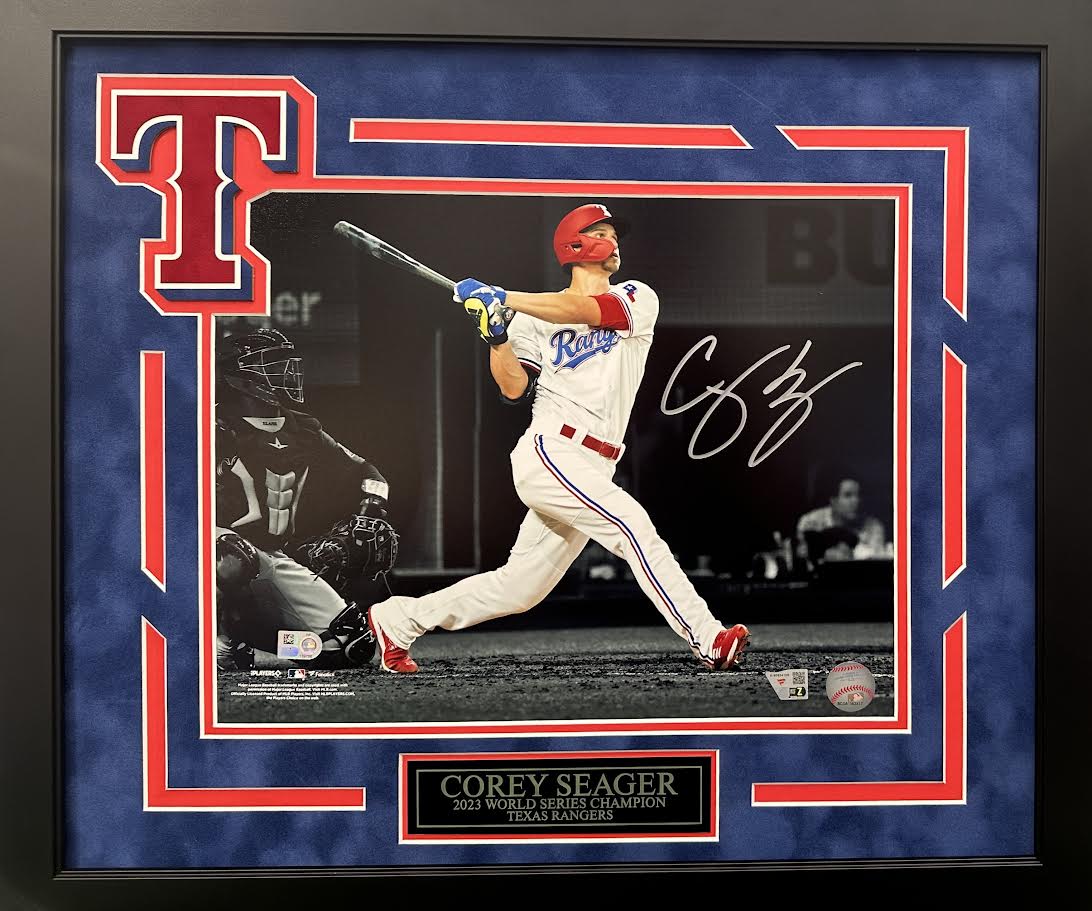 Corey Seager Autographed Hand Signed Custom Framed 11x14 Texas Rangers Photo - Fanatics COA