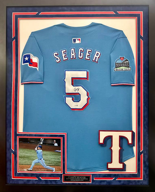 Corey Seager Autographed Hand Signed Custom Framed Texas Rangers Jersey - JSA COA
