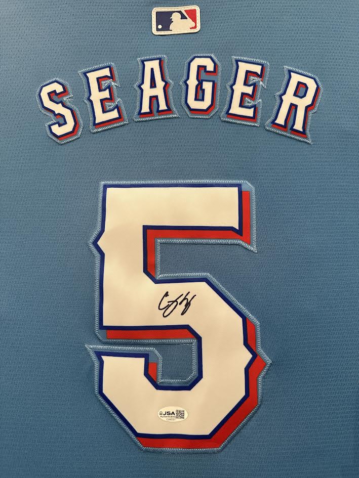 Corey Seager Autographed Hand Signed Custom Framed Texas Rangers Jersey - JSA COA