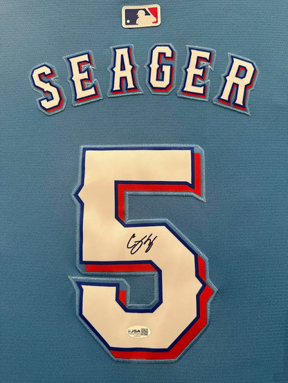 Corey Seager Autographed Hand Signed Custom Framed Texas Rangers Jersey - JSA COA