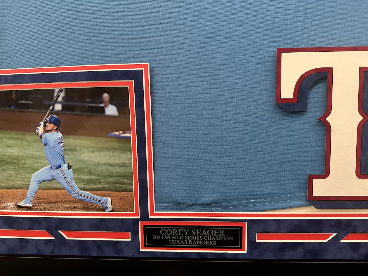 Corey Seager Autographed Hand Signed Custom Framed Texas Rangers Jersey - JSA COA