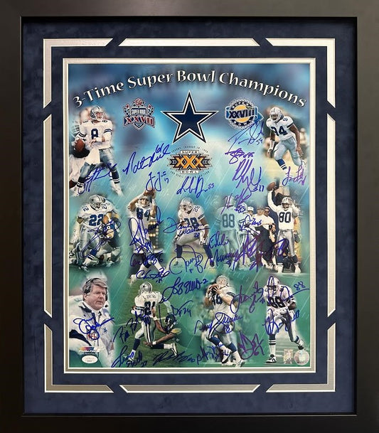 Dallas Cowboys 3 Time Super Bowl Champions Autographed Hand Signed Custom Framed 16x20 Photo - JSA LOA