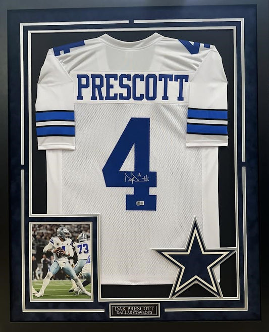 Dak Prescott Autographed Hand Signed Custom Framed Dallas Cowboys Jersey - Beckett COA