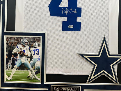 Dak Prescott Autographed Hand Signed Custom Framed Dallas Cowboys Jersey - Beckett COA