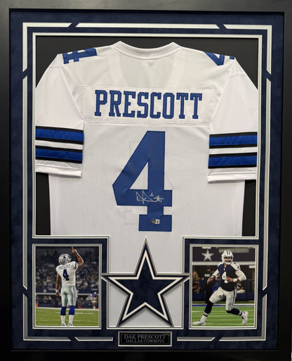 Dak Prescott Autographed Hand Signed Custom Framed Dallas Cowboys Jersey - Beckett COA