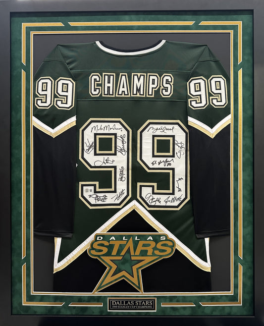 1999 Stanley Cup Champions Dallas Stars Team Autographed Hand Signed Custom Framed Jersey - Beckett COA